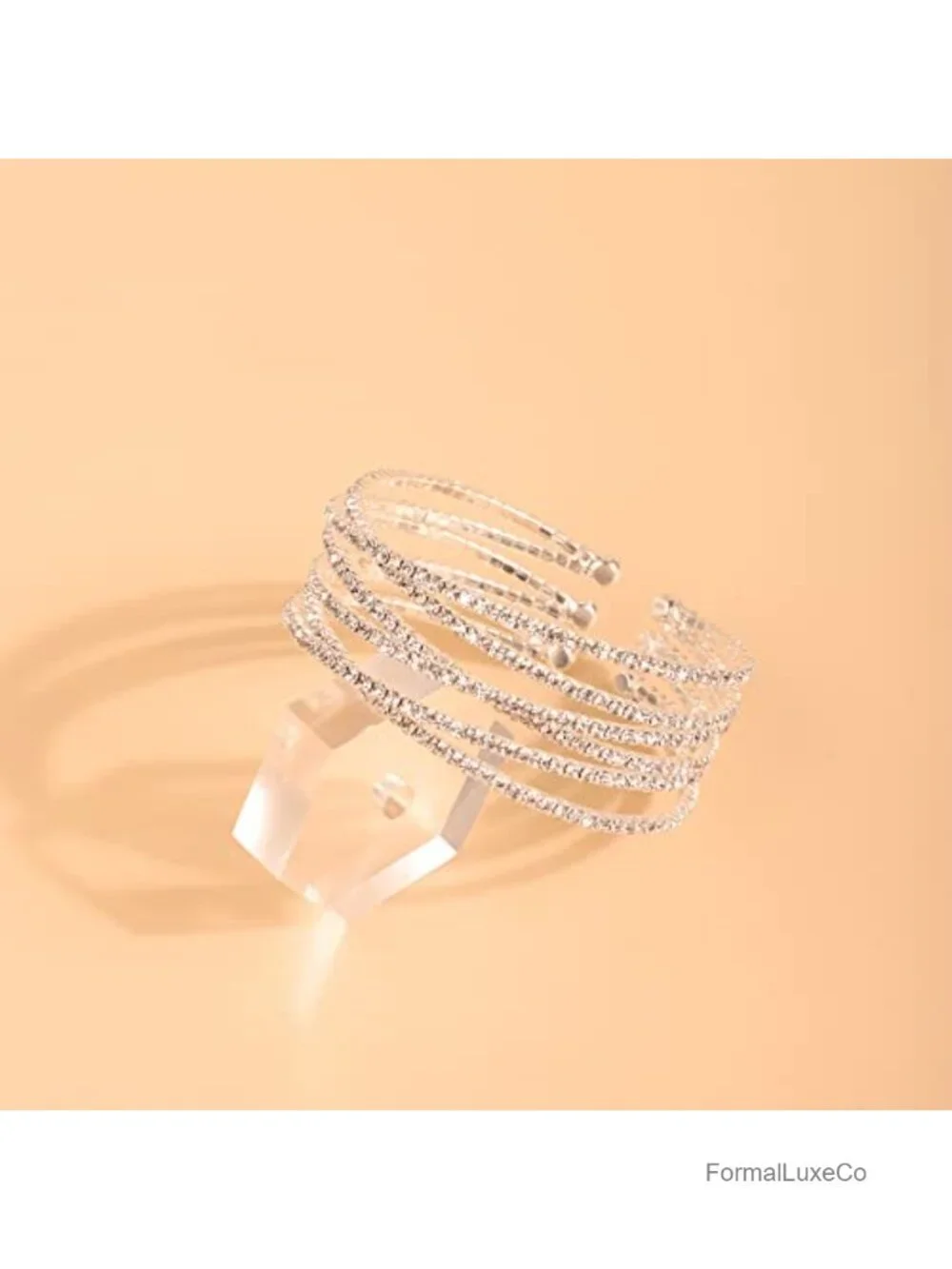 Layered Glitter Rhinestone Cuff Bracelet - Adjustable Cuban Chain Bangle -